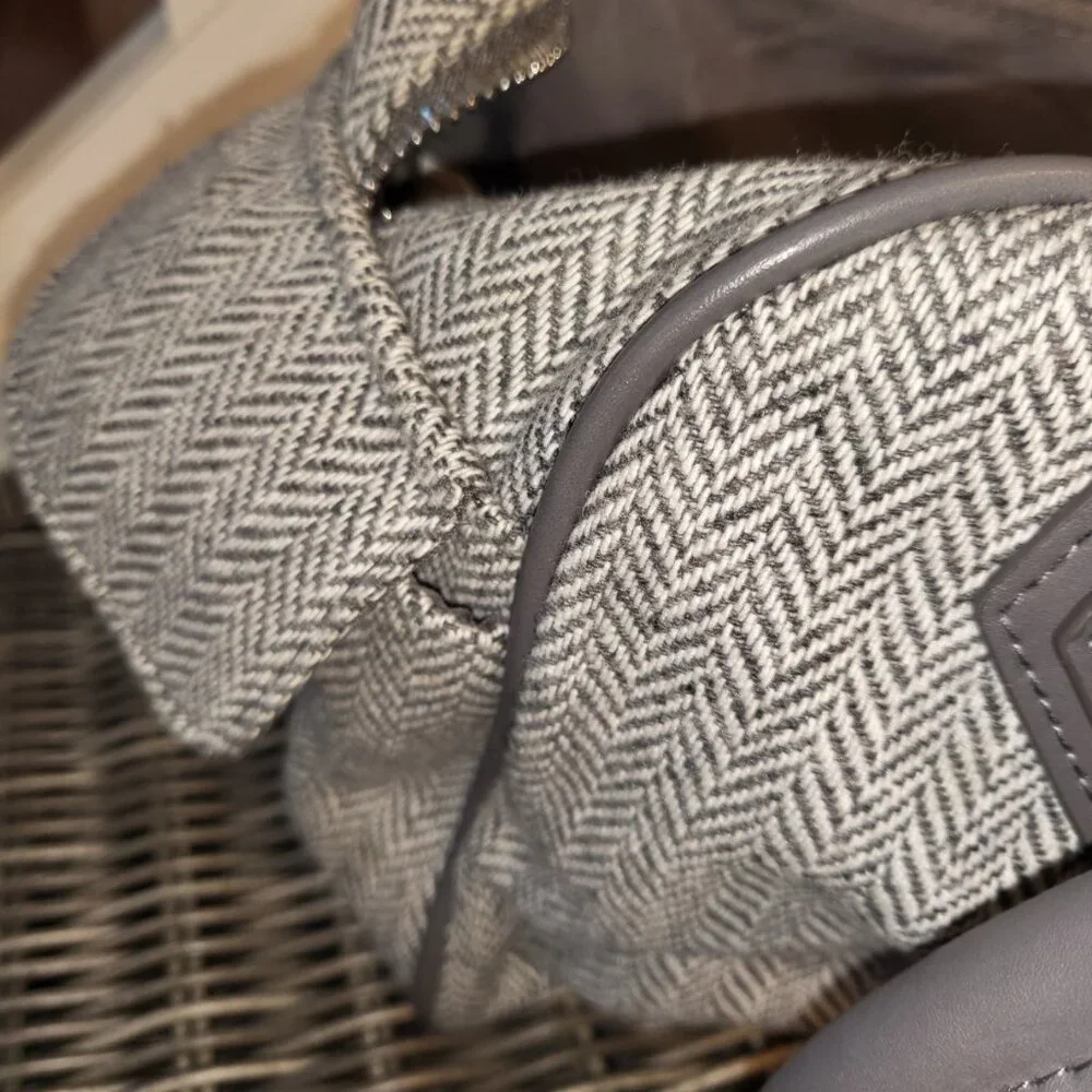 Cato Herringbone Satchel Handbag Purse with Tassel Preppy Neutral